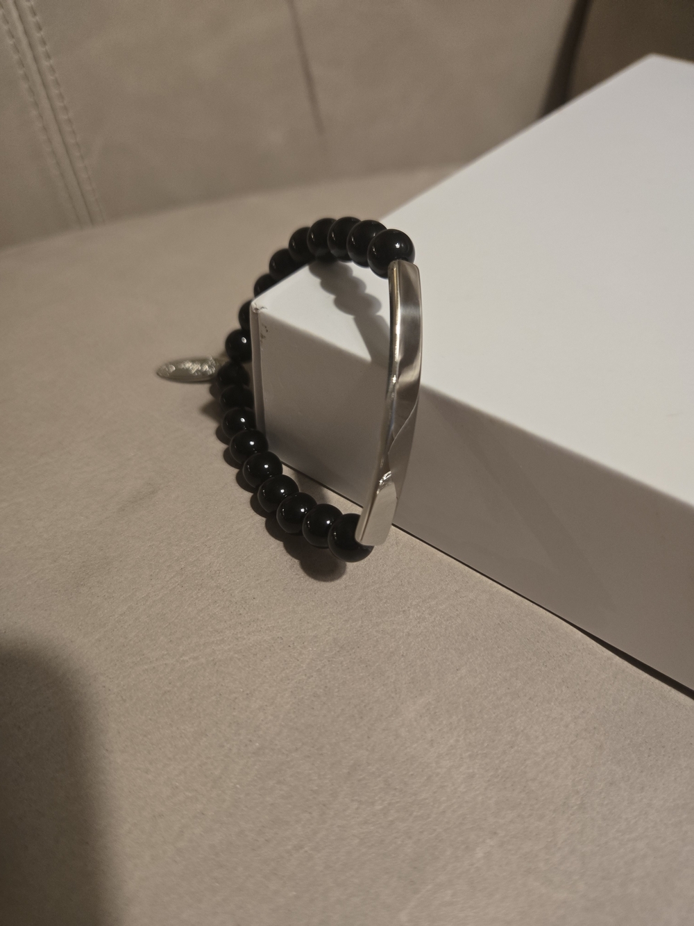 Plunder Black Bead Bracelet with Silver Curved Bar
